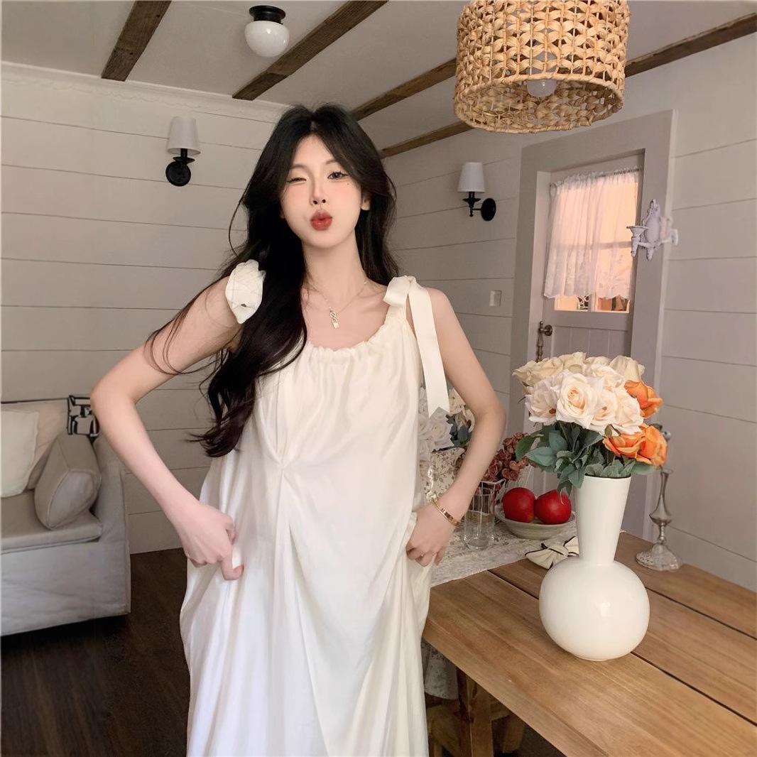 

Women s French Camisole Chiffon Mid-length Black Dress for Summer Beach Vacation M