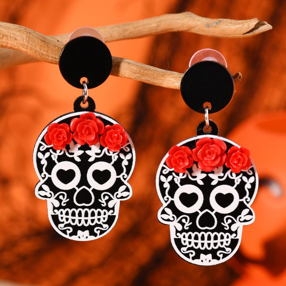 Skull Rose Gothic Acrylic Earrings for Halloween