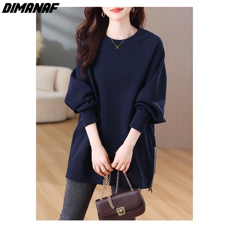 Dimanaf Autumn Women Plus Size T-Shirt Casual Lady Tops Shirts Tunic Clothing Oversize Loose Solid Long Sleeve Sweatshirts