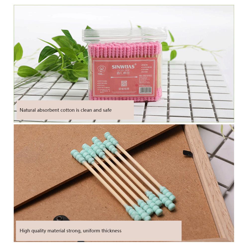 100PCS Cotton Swabs Natural Cotton Buds Makeup First Aid Cleaning Nose Ear Sticks