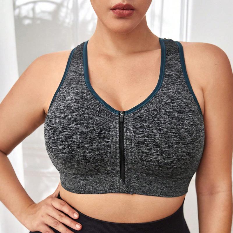 Women Zip Front Wireless Push Up High Impact Sports Yoga Bra L