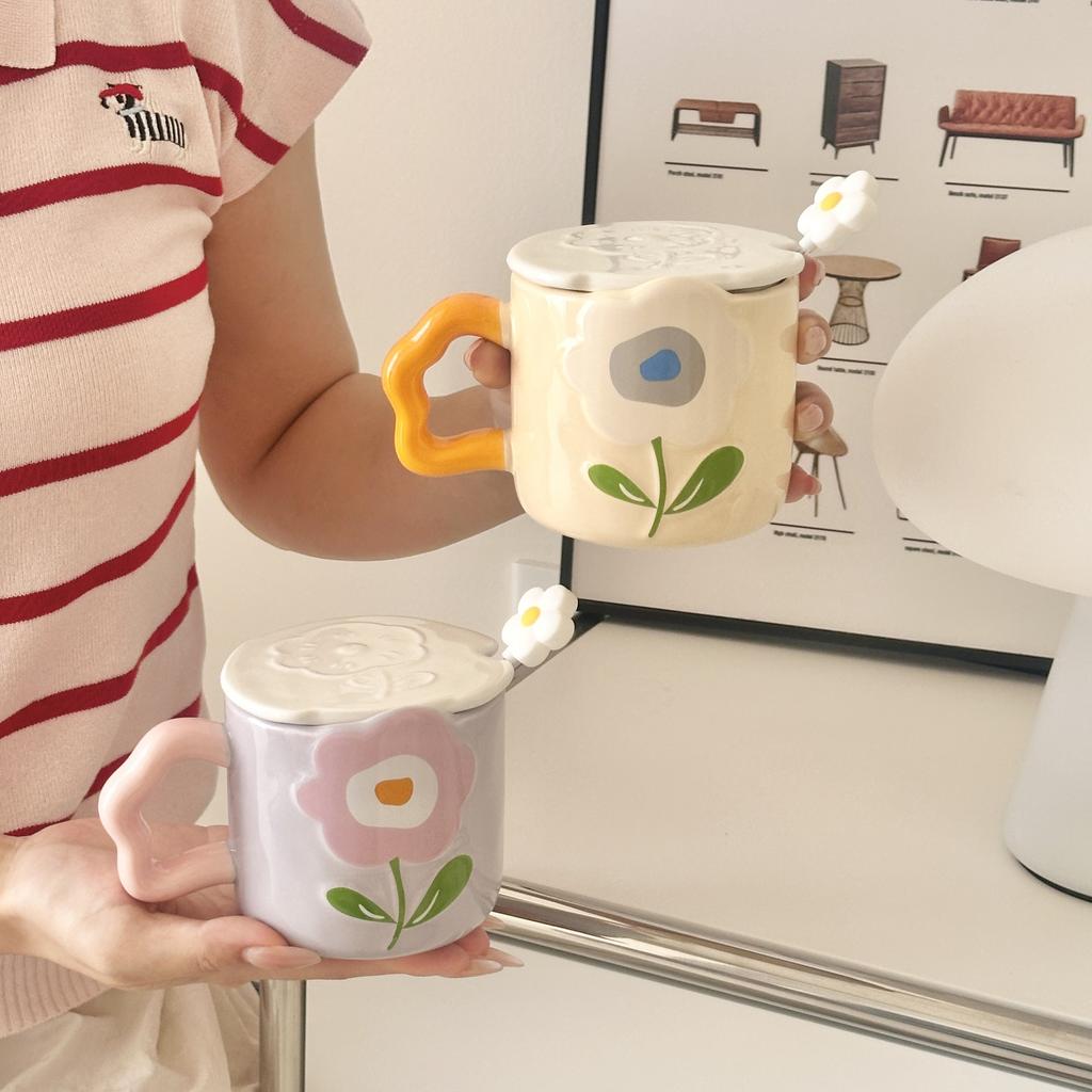 Tulip Cup Ceramic Cup Mug with Lid Girl Giving Friend Teacher Birthday Gift Practical Souvenir