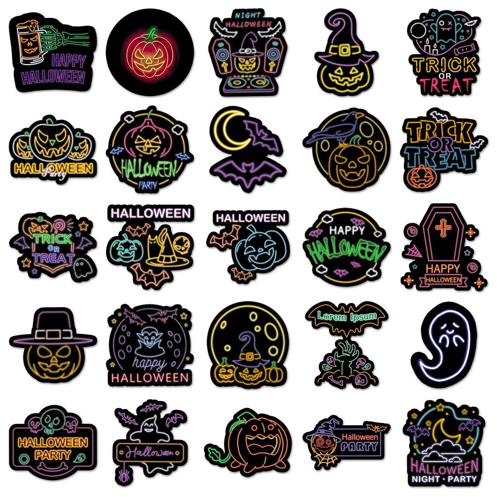 50 Neon Halloween Stickers: Vibrant Festival & Journal Decorations