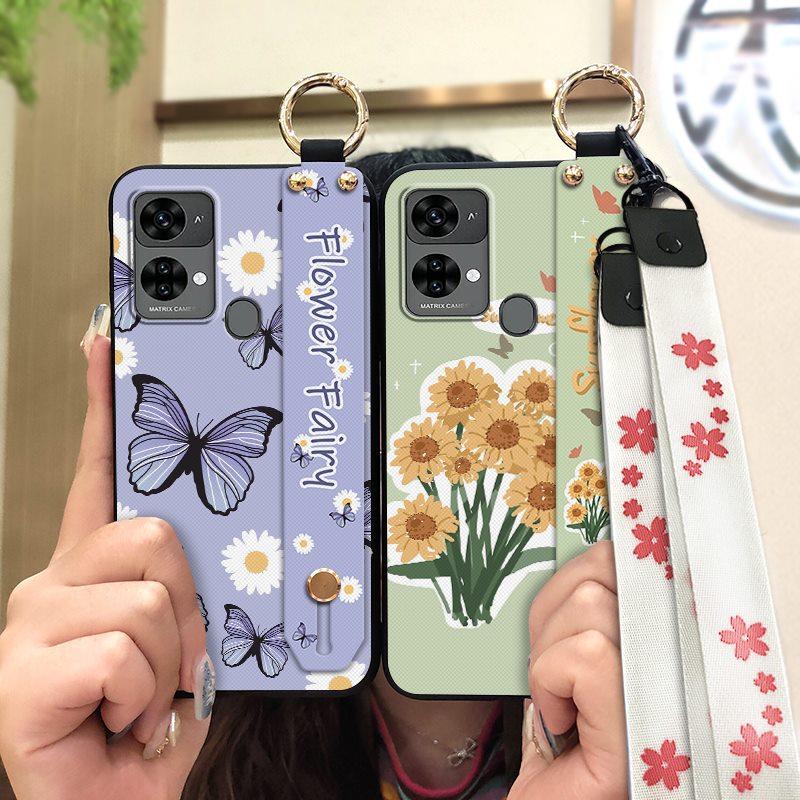 Oil Painting Phone Holder Phone Case For Oukitel C33 Back Cover Anti-dust Protective Anti-knock Lanyard Silicone Flower