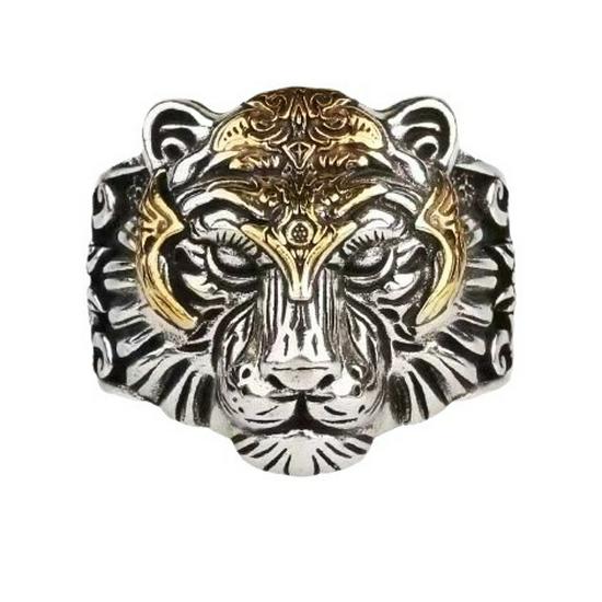 Retro Eye of God Tiger Head Zodiac Ring: Men's Adjustable Open Design