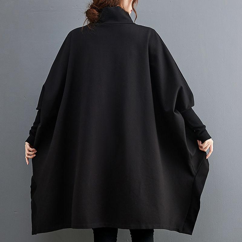 Store Størrelser Dame Uregelmessig Casual Svart Rullekragetopp Løs Høst Vinter Langermet Topper Oversized Genser