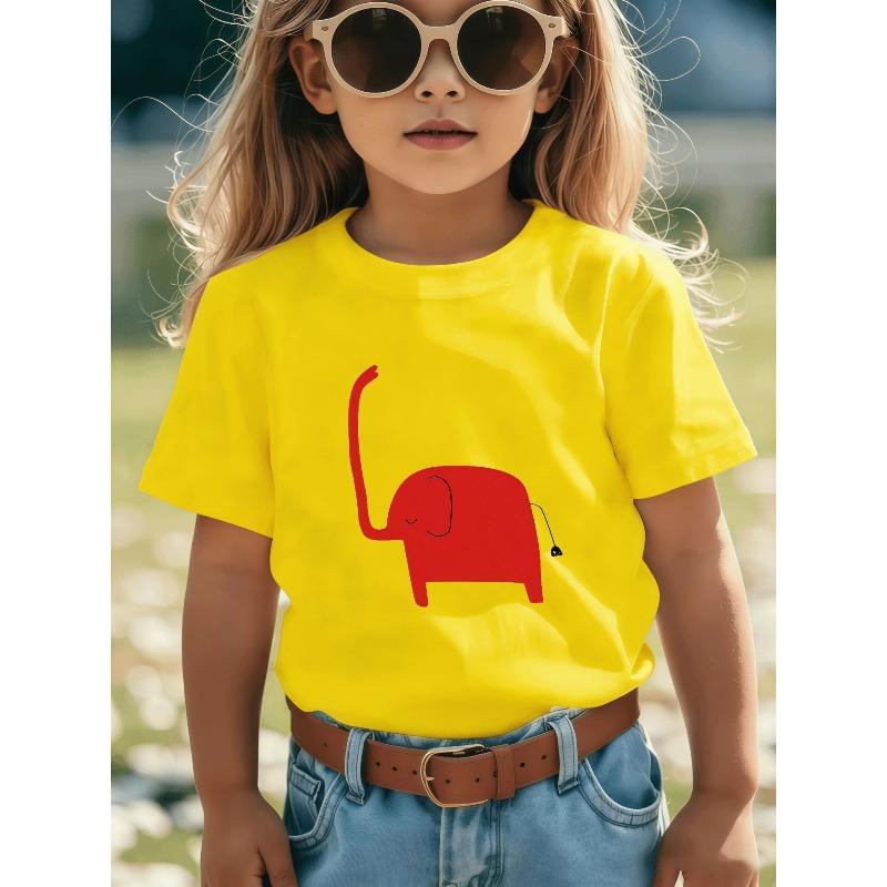 

European sizes A Soft And Breathable Short-Sleeve T-Shirt Featuring a Red Elephant Sketch Print, Perfect for Casual Wear 164cm рожевий