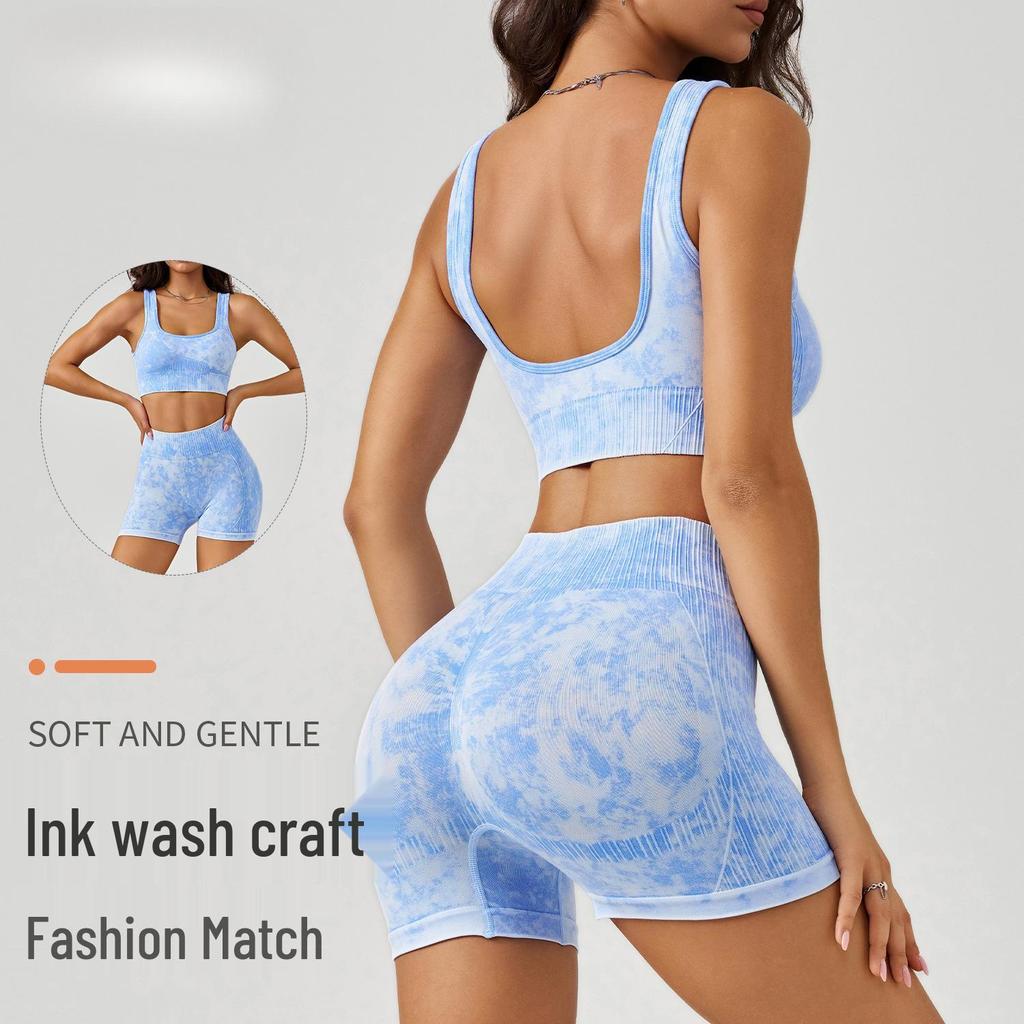 Women's Frosted Sport Yoga Set: High-Waisted Butt-Lifting Shorts & Bra