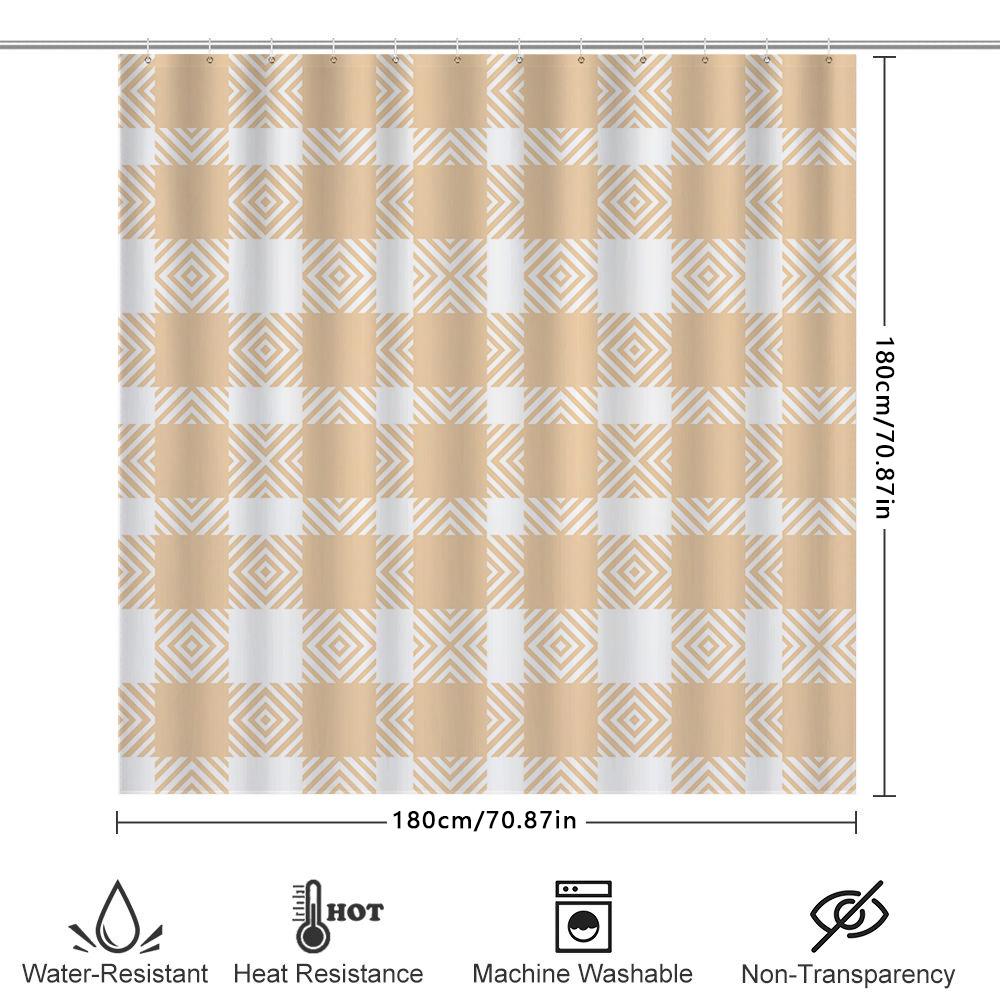 White And Beige Checkered Shower Curtain For Bathroom Decor Waterproof Fabric With Rings For Hooks (180X274Cm)