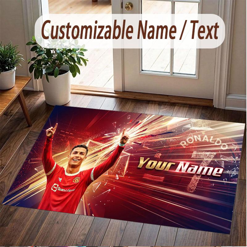 Custom Rug Cristiano Ronaldo Pattern Print Name Text Soft Non‑Slip Floor Carpet for Home Indoor Decoration