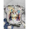 Summer Round Neck 3D Retro Cat Pattern Print Top Fashionable Casual Short Sleeved Women's T-shirts