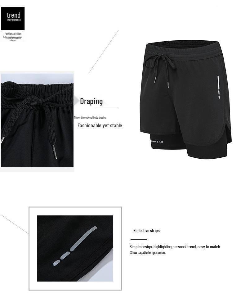 Men's Two-in-One Quick-Dry Running Shorts - Breathable, lightweight, and perfect for marathon training and beach sports.