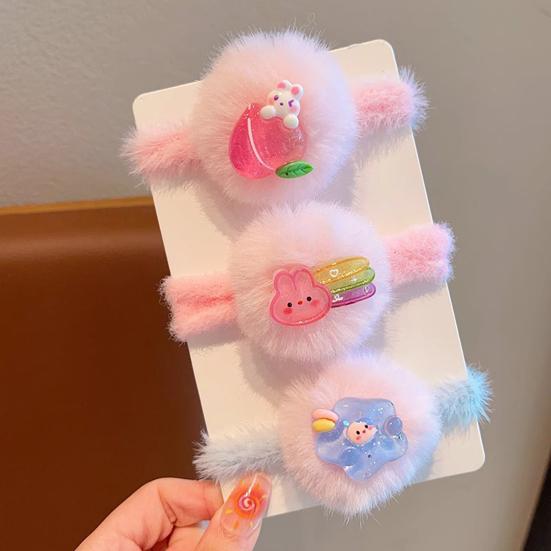 2Pcs Girl Hair Tie Cartoon Rabbit Star Decor Soft Plush Hair Rope