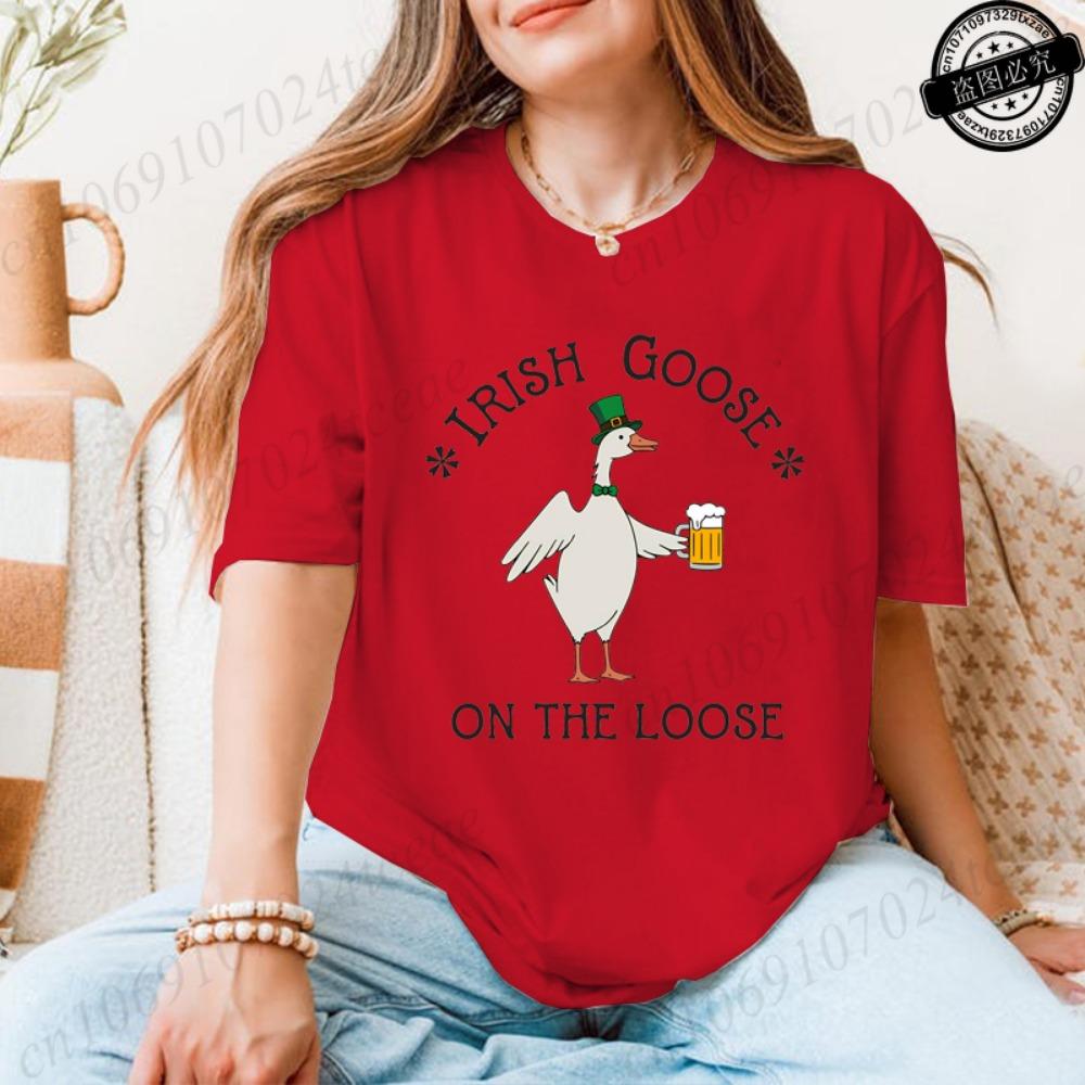 Lucky Goose on The Loose Printed Tshirt Shirt for Women St Patrick's Day T-Shirts Short Sleeve Drinking Goose Fashion Tops Tees