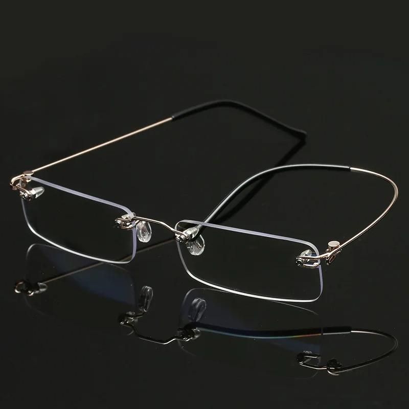 Anti-Blue Rimless Reading Glasses Square Metal Presbyopic Eyewear With Case Eyeglasses Men‘s Glasses For Sight Plus+4