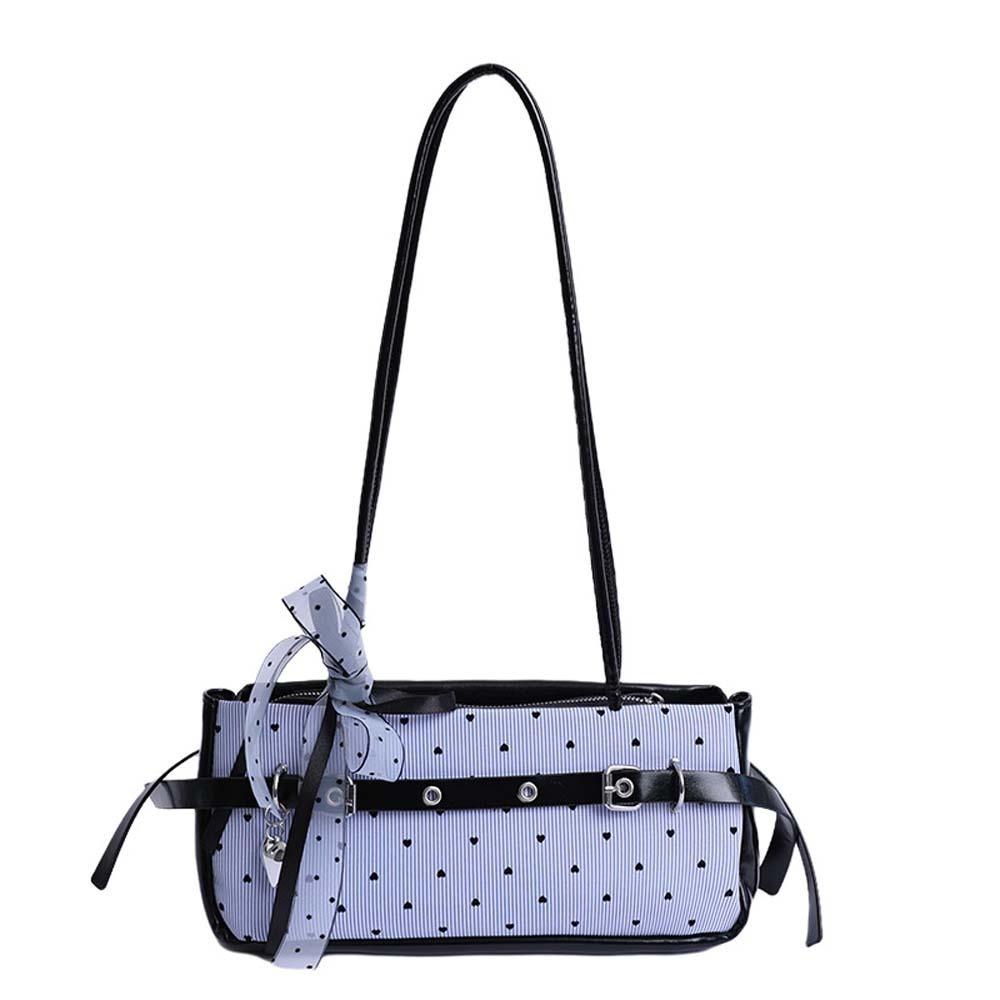 Sweet Blue Shoulder Bag Canvas Stripe Heart Underarm Bags All-match French Stick Handbag  School