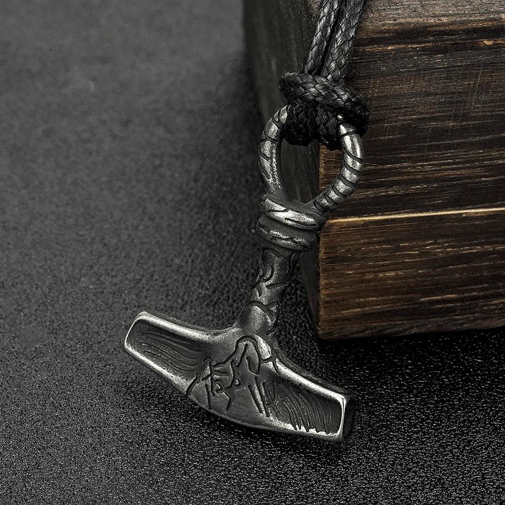 Viking Odin Hammer Pendant Necklace - Men's Retro Norwegian Style Party Accessory