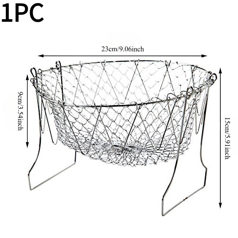 1PC 304 Stainless Steel Frying Basket Household French Fries Fried Chicken Wings Telescopic Folding Round Filter Drain Basket Frying Basket