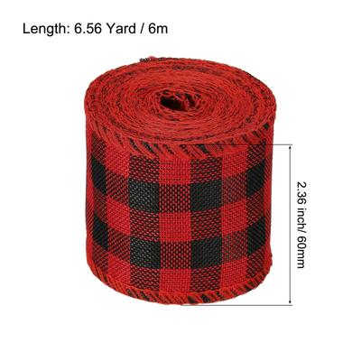 1/2 יחידות סרט פוליאסטר משבצות עם קצה מחוטי לקישוט חג המולד עטיפה רוחב 2.36 אינץ' אורך 6.56 יארד