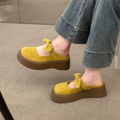 Thick-bottomed Bow Bag Head Half Slippers Women's Outer Wear 2025 New Spring and Summer One-pedal French Mary Jane Sandals