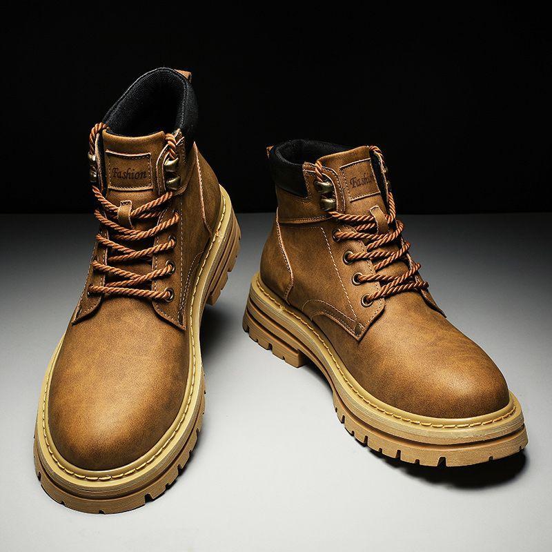 Fashion Vintage Men Pu Leather Boots Autumn Winter Waterproof Comfortable High Top Boot High Quality Wear-resistant Warm Casual Sneakers
