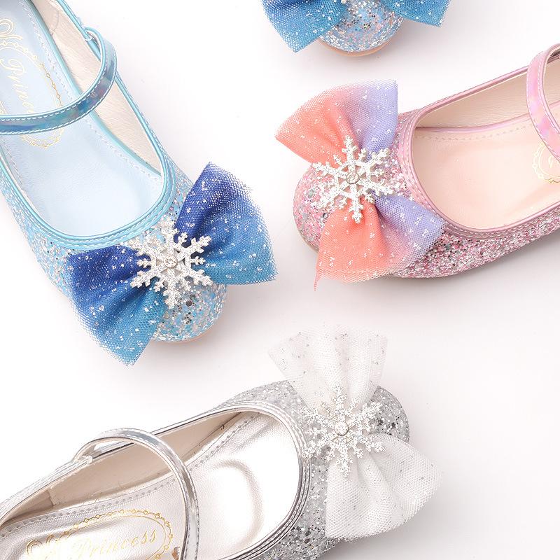 Girls' High Heels Spring and Autumn New Style Sequin Fashion Crystal Princess Shoes Little Girls' White Performance Shoes Direct Supply