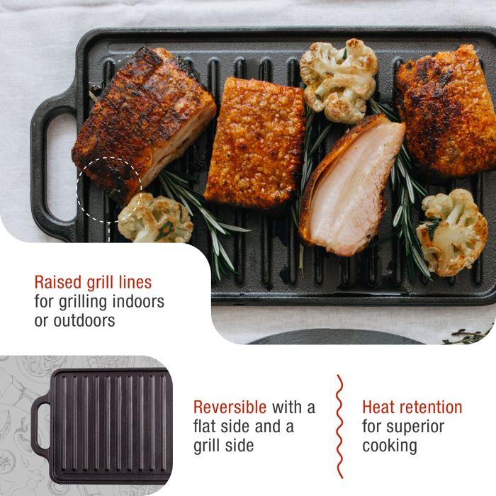 Plaque à Griller en Fonte Grille Réversible 33x21cm pour Barbecue sans PTFE Victoria 36058 Noir