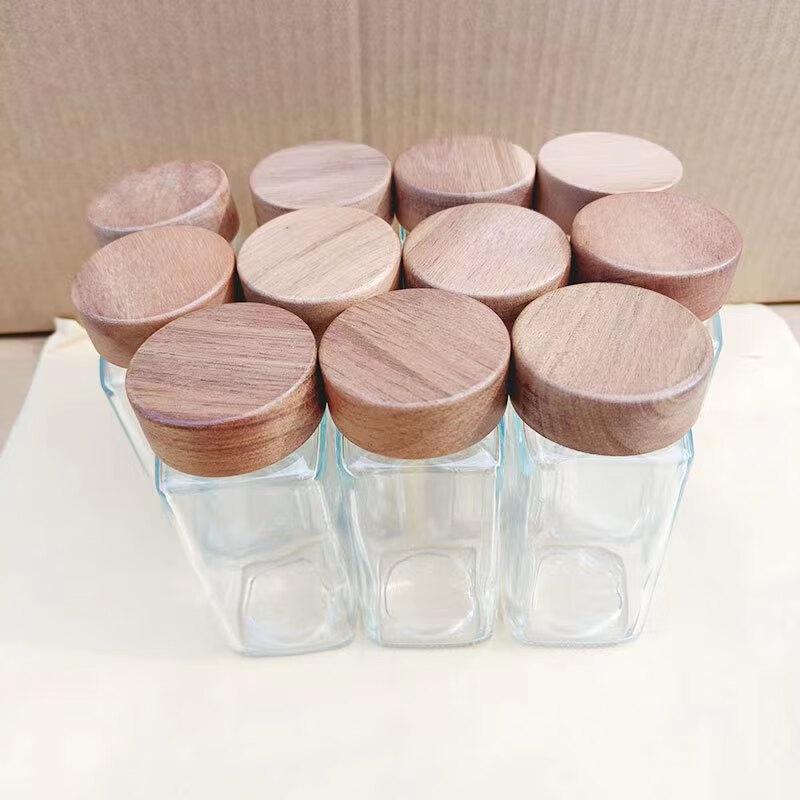 ZISIZ Square Spice Jars Set with Acacia Wood Lids