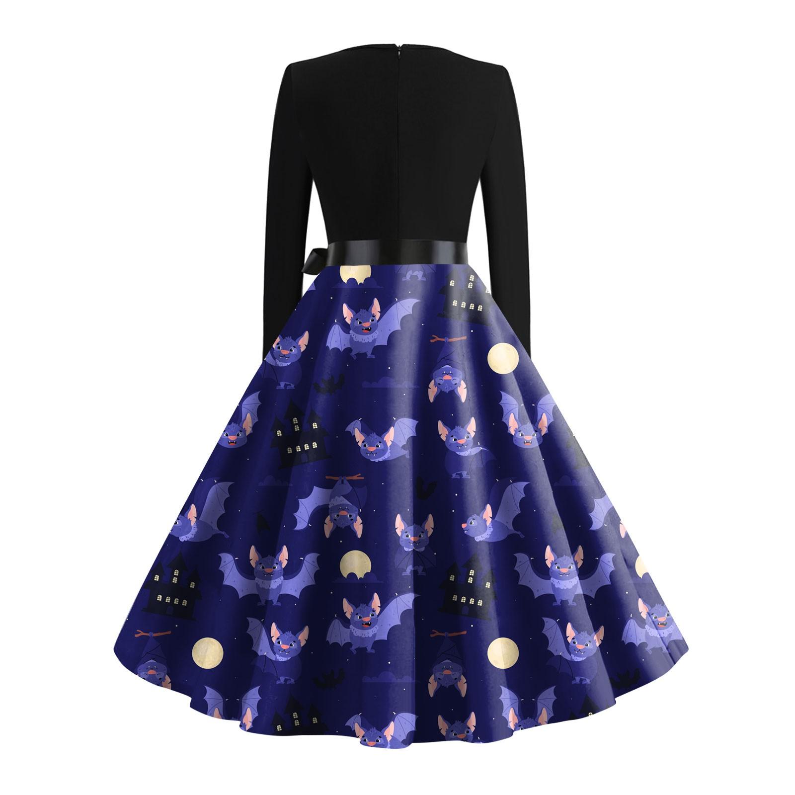 Женское винтажное классическое платье с длинным рукавом и v-образным вырезом с принтом — фото 4