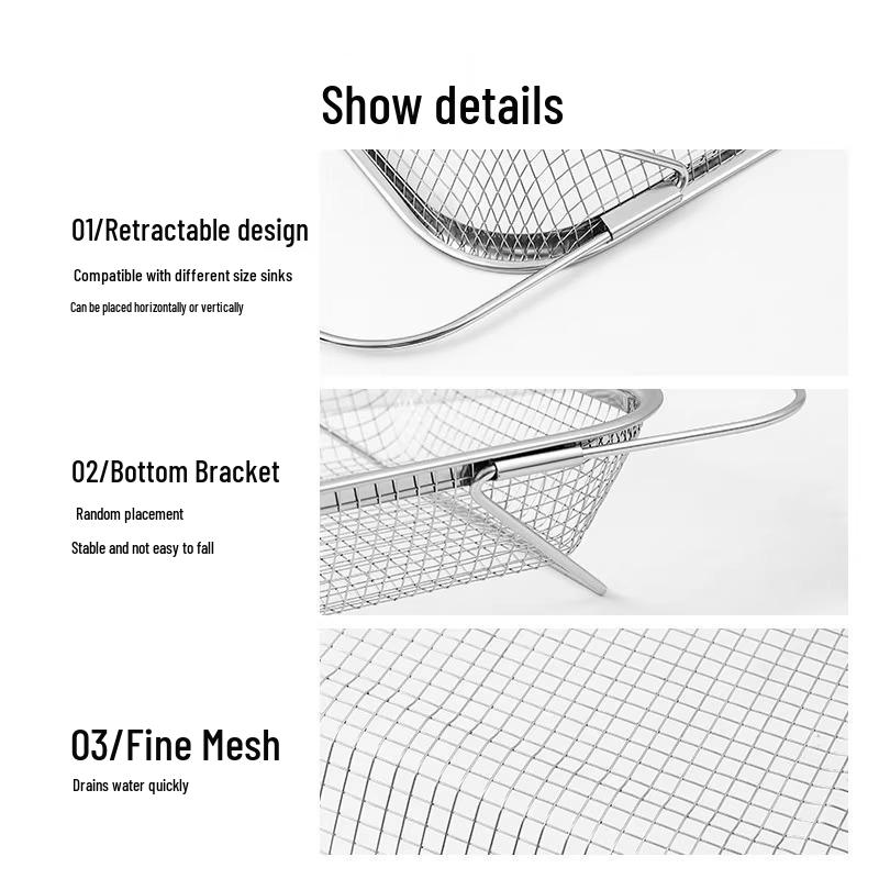 Telescopic Kitchen Sink Vegetable Washing Basin & Multi-purpose Drain Rack for Tableware