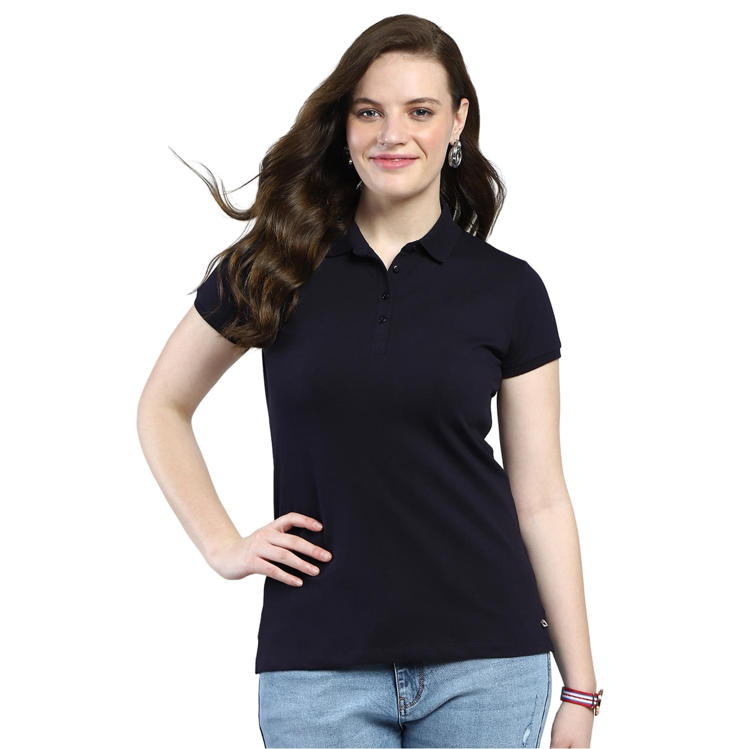 

Monte Carlo Womens Solid Collar Neck T-Shirt L