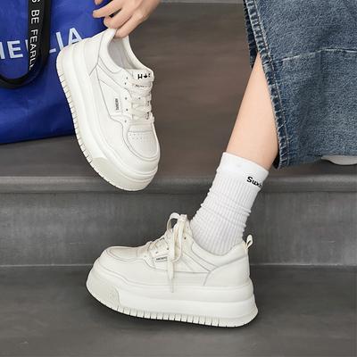 Leather Women's Spring New Small Thick-soled Heightening Board Shoes Versatile Casual Muffin Shoes