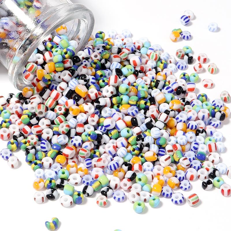 Apx 130pcs/Lot 4mm Stripe Czech Glass Seed Beads Round Acrylic Spacer Beads For Jewelry Making DIY Bracelet Necklace Accessories