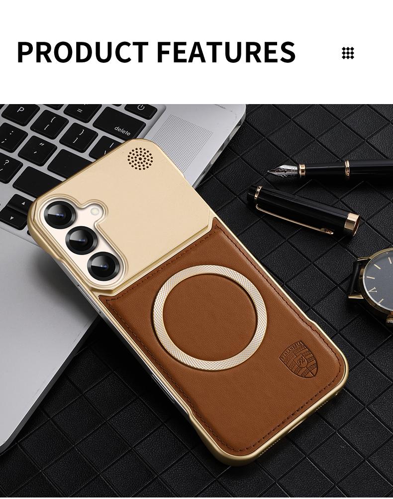 

Роскошный деловой чехол для телефона с магнитной беспроводной зарядкой для Samsung Galaxy S25 S24 S23 S22 Plus Ultra, безрамочный кожаный чехол Galaxy S24+ темно-коричневого