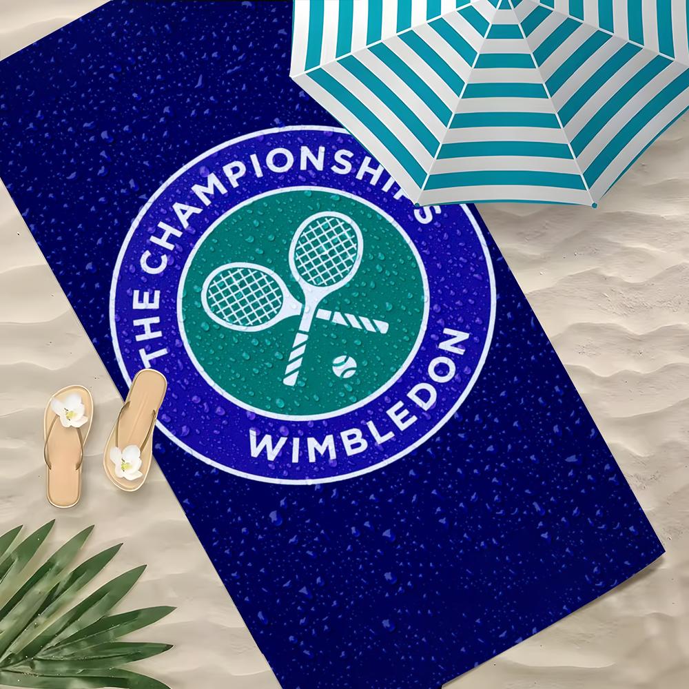 W-Wimbledon Muster Cartoon Handtuch Polyester Strandtuch Schnelltrocknend Sandfrei Badetuch für Sommer Pool Reise Urlaub