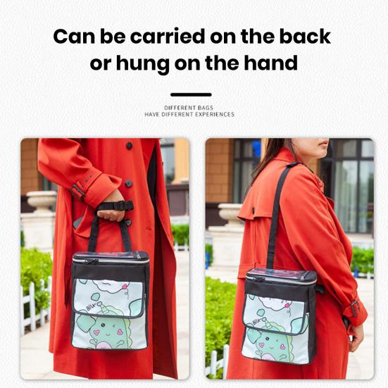 Bike Handlebar Bag Waterproof Large Capacity Cartoon Pattern Zipper Closure Double Layer Bike Front Bag Electric Bicycle Handlebar Frame Bag