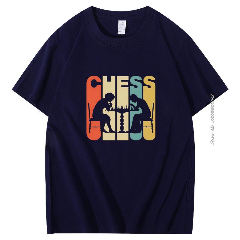 Vintage Style Cotton Tshirt Chess Silhouette T Shirt Men Fashion Printed Tshirt Pure Mens Short Sleeve Tshirt Mens Clothes