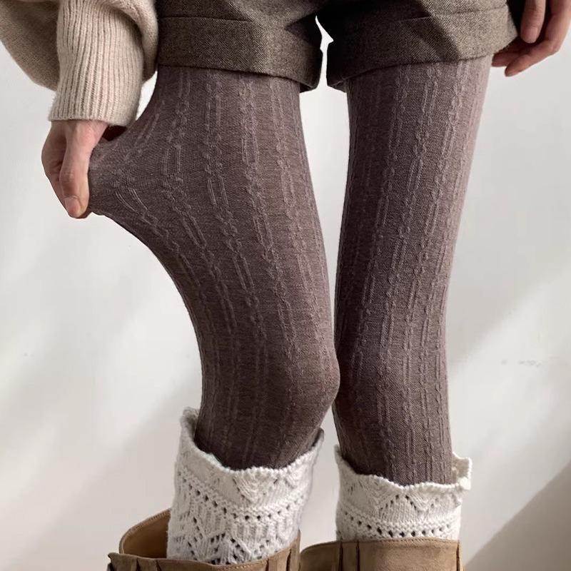 Korean Simple Vertical Striped Tights for Women Vintage Thermal Light Slimming Stockings Winter Versatile Pantyhose Leggings