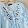ZANZEA Women Summer Lace Splice V-Neck Floral Print Casual 3/4 Sleeve Blouse