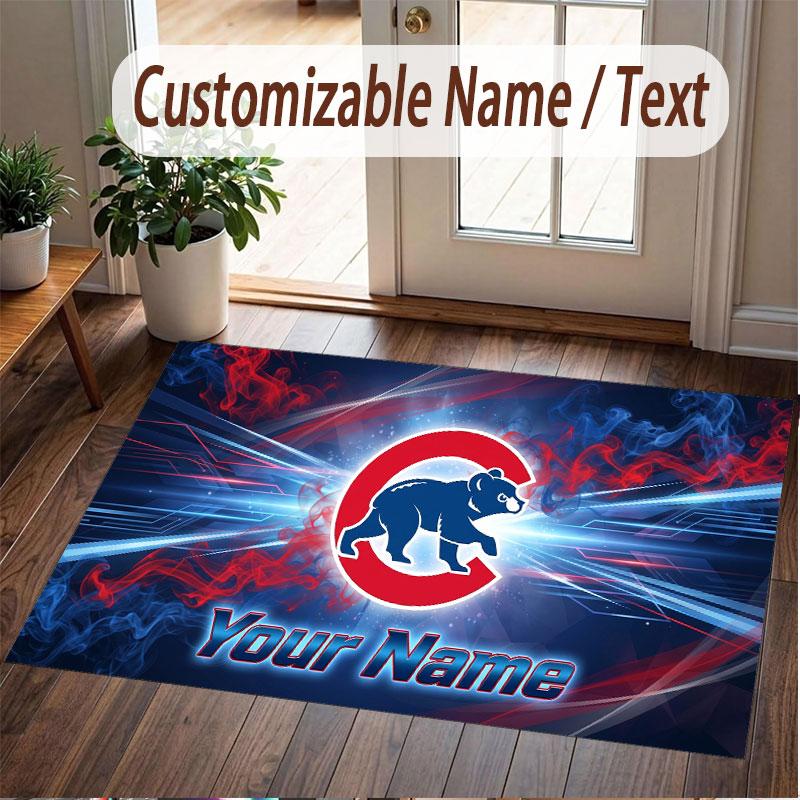 Custom Rug Chicago Cubs Pattern Print Name Text Soft Non‑Slip Floor Carpet for Home Indoor Decoration