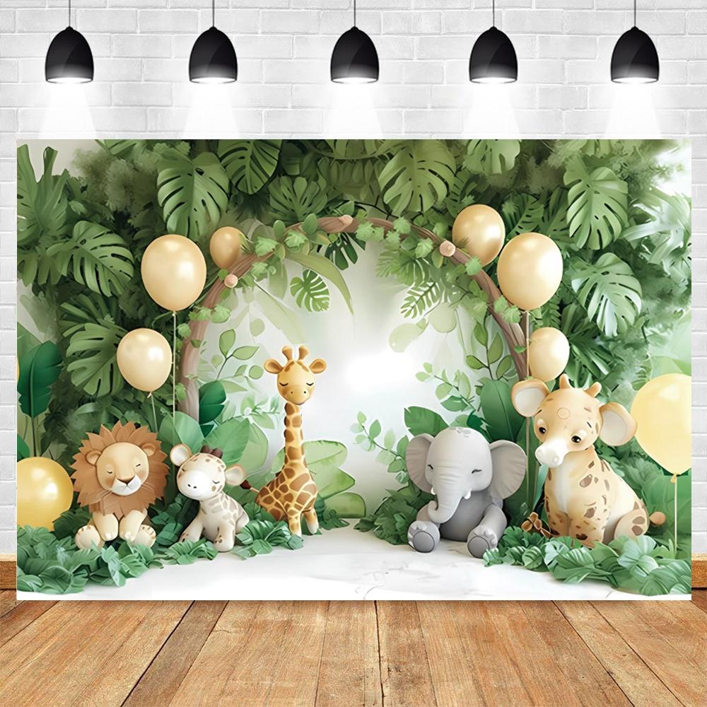 Safari Tropical Jungle Animals Baby 1st Birthday Party Photography Backdrop Wild One Baby Shower Photo Background Photo Studio