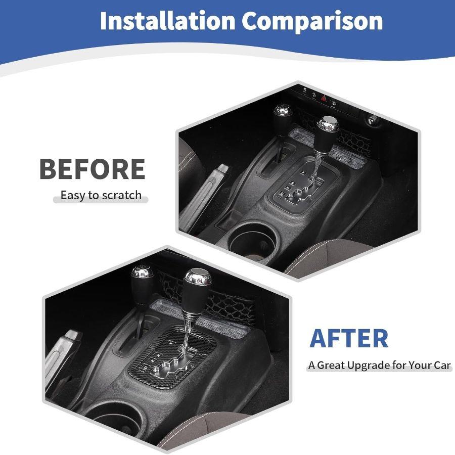 For Gear Shift Panel Cover Trim for Wrangler JKU 2011-2017 Black Carbon Fiber Gr