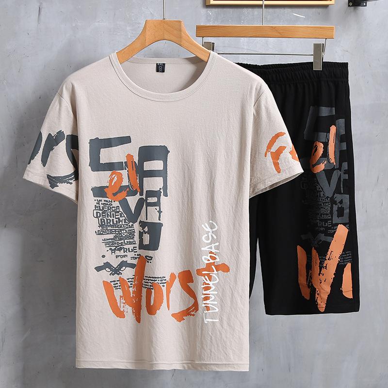 Summer Short-sleeved Not Hooded Black Casual Shorts Thin Sports Suit Fat Round Neck Plus Size