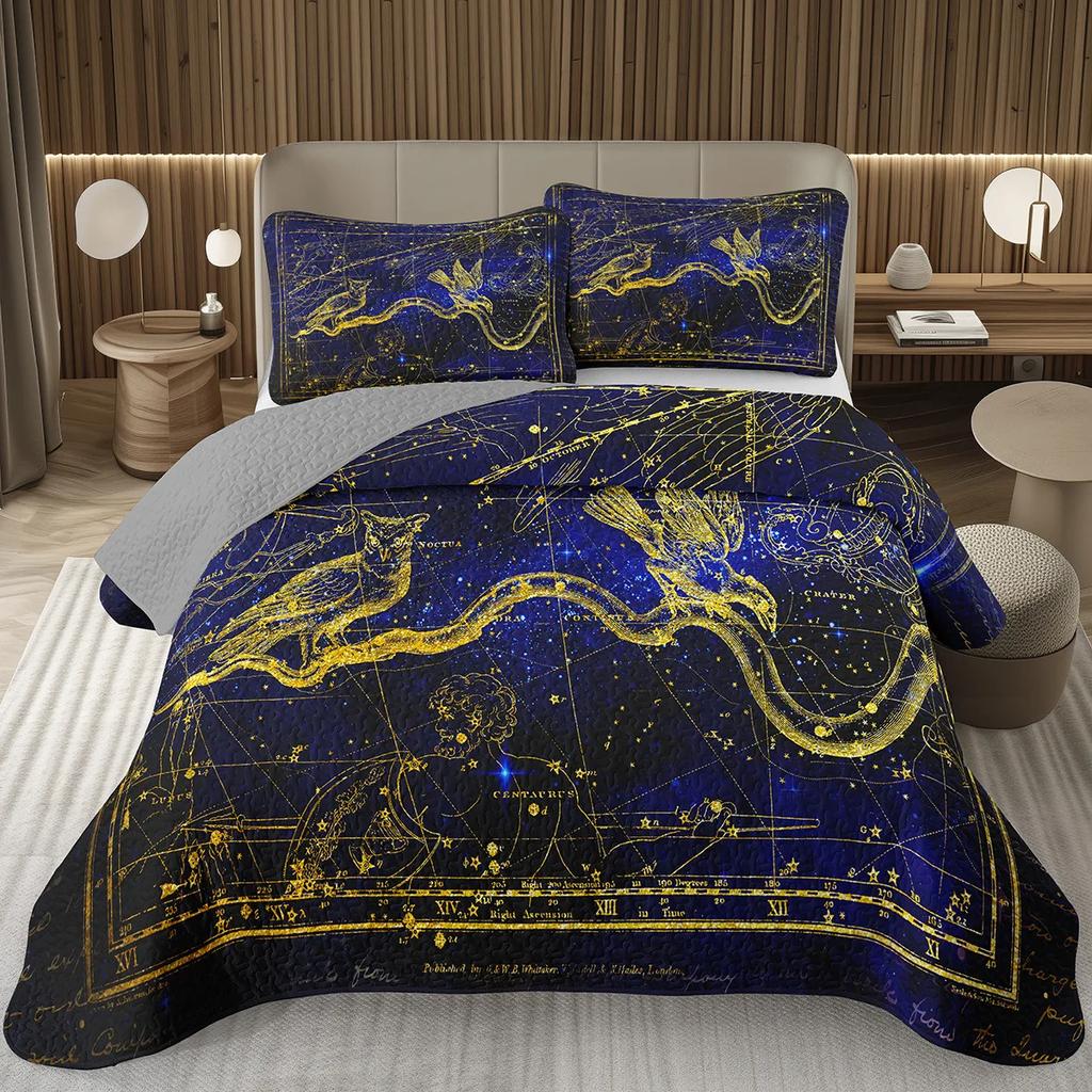 Constellation Coverlet Queen Psychedelic Celestial Bedding Trippy Galaxy Bedspread Set Twelve Constellations Zodiac Quilt Set