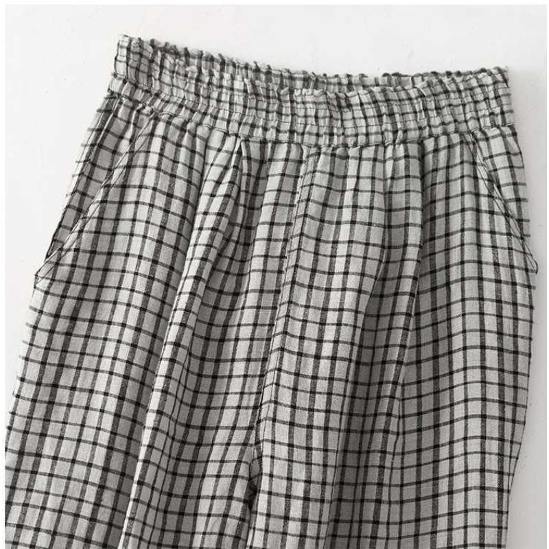 Linen checkered pants women's loose casual pants