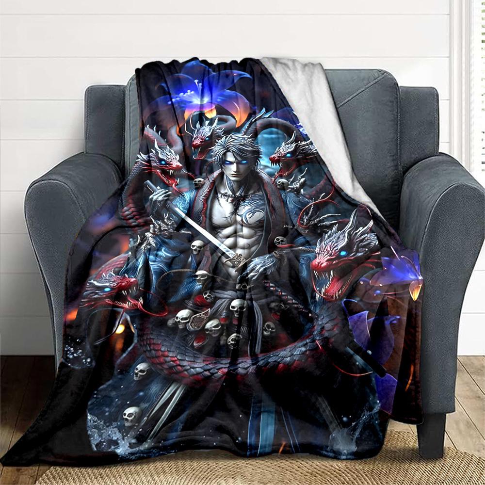 1pc Fantasy Warrior Statue Blanket Lightweight Flannel Blanket Throw Blanket For Sofa, Bed, Travel, Camping, Livingroom, Office, Couch