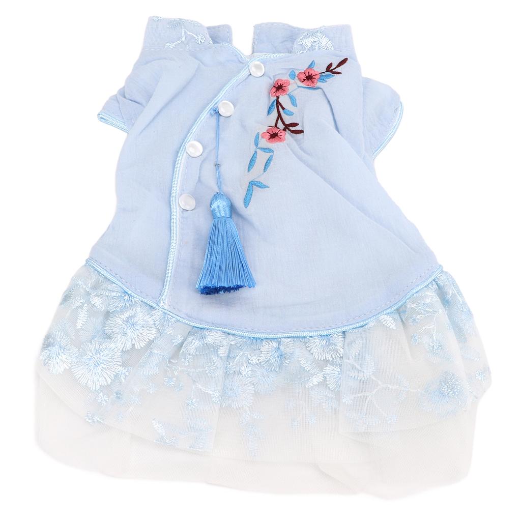 Pet Chinese Style Hanfu Skirt Soft Elegant Breathable Little Pet Pettiskirt for Pets DogsBlue S