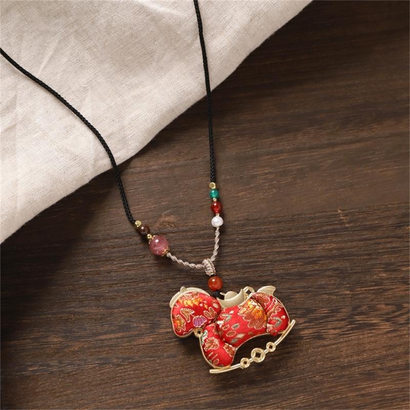 Women's Vintage Inspired Long Handmade Alloy Necklace Featuring Horse Charm Pendant for Sweater Fashion and Casual Wear
