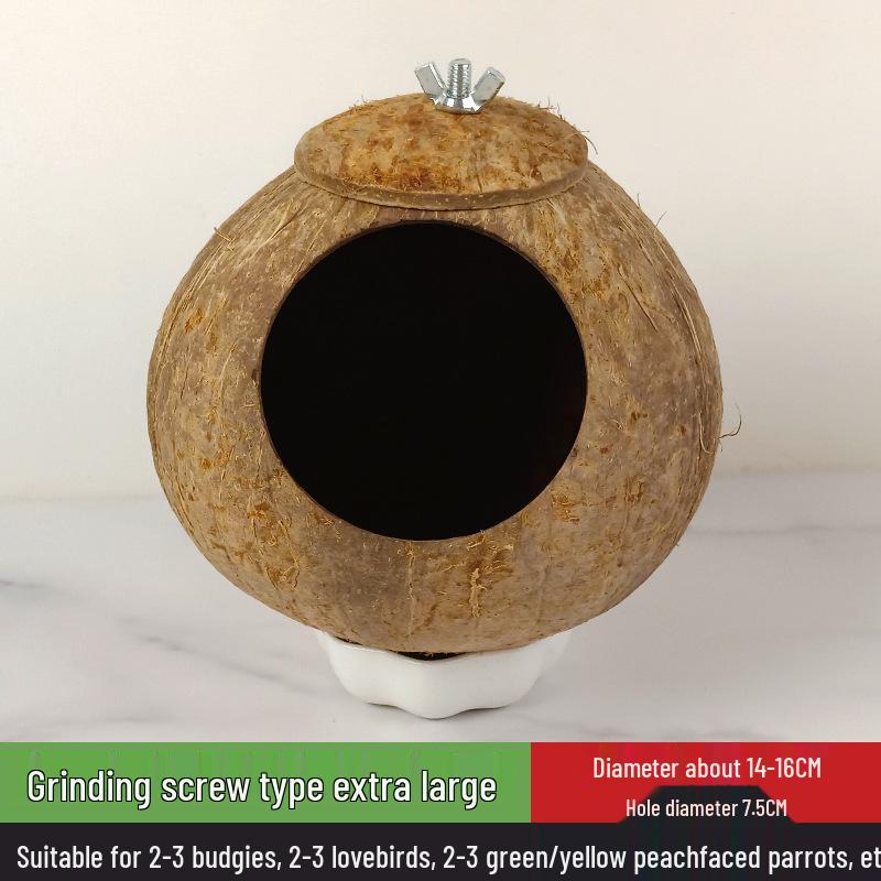 Coconut Shell Parrot & Finch Bird Nest - Natural Straw Woven Habitat for Small Birds