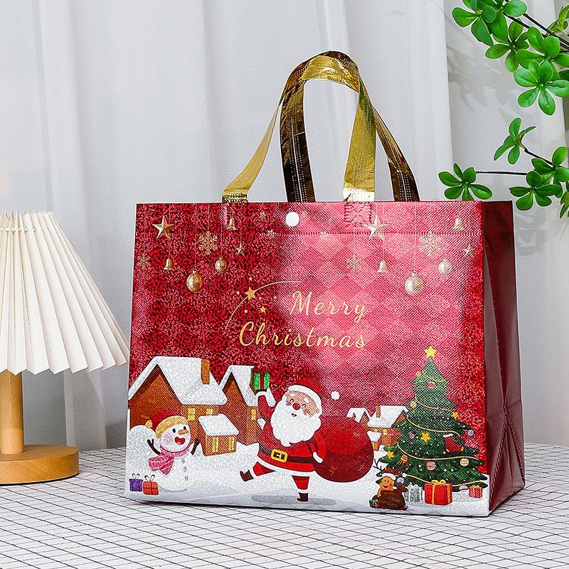1 Pcs Red Wine Bottle Gift Champagne Pouch Merry Christmas Wine Bags Glittering Non Woven Insulated Wine Bags For Christmas Party